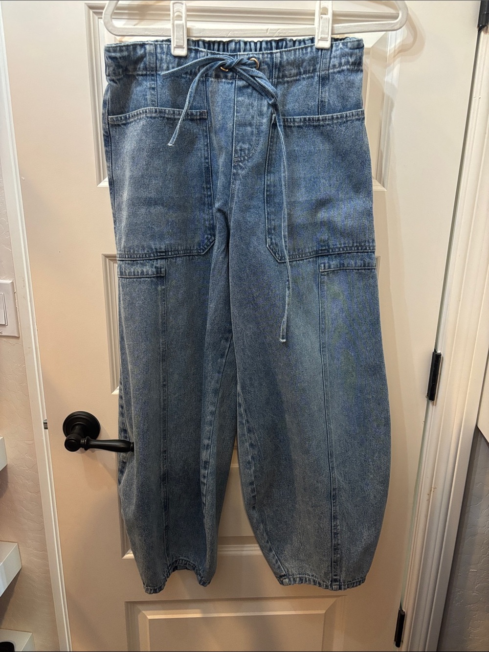 Relaxed Light Blue Denim Drawstring Jeans for Women